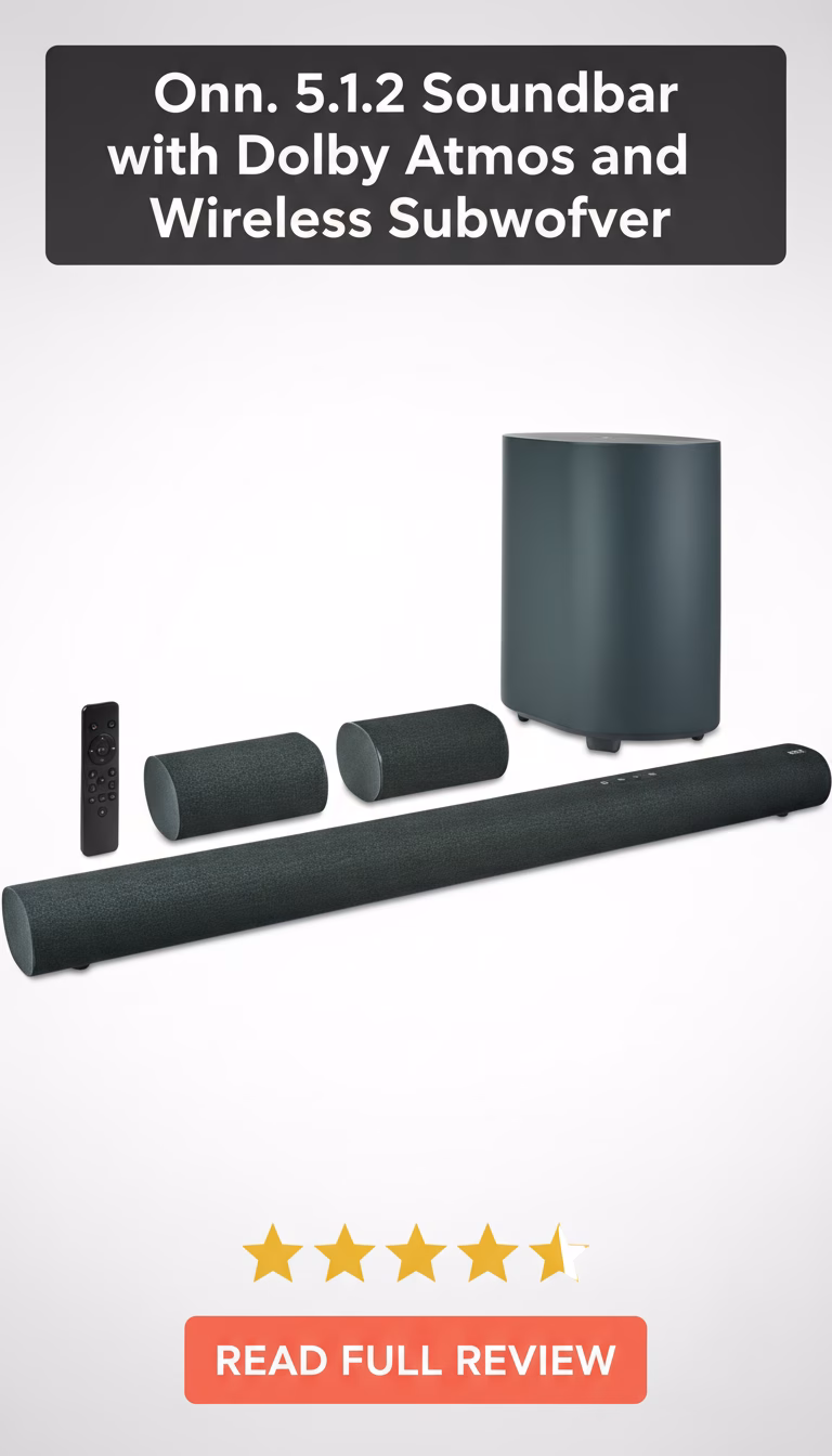 Onn. Onn. 5.1.2 Soundbar with Dolby Atmos and Wireless Subwoofer