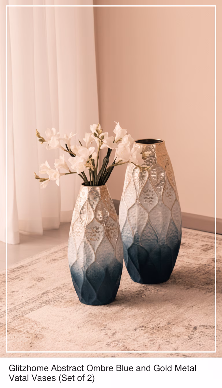 Glitzhome Abstract Ombre Blue and Gold Metal Vases (Set of 2) Review